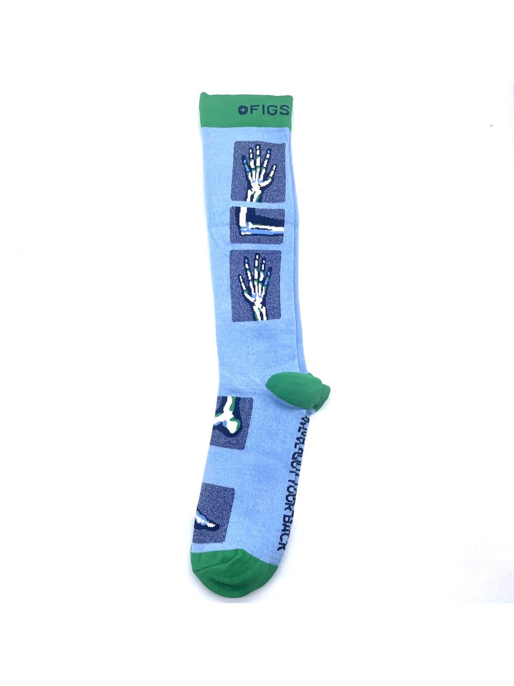 1 Pair FIGS Compression 'Skeleton' Blue & Green Socks Size L